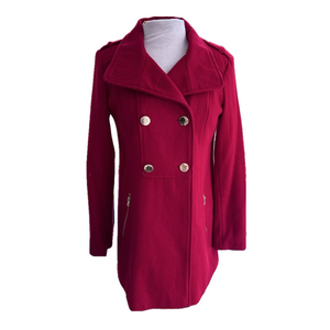 Guess Red Small Pea Coat Wool A-Line Double Breasted Los Angeles EUC Women’s